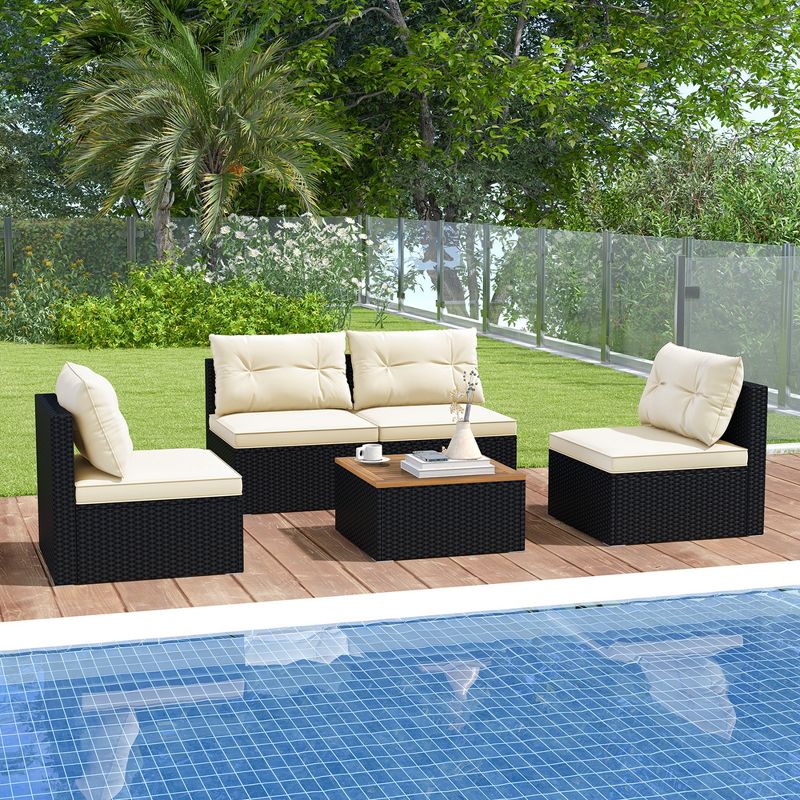 Costway 5 Piece Outdoor Furniture Set with Seat & Back Cushions Acacia Wood Tabletop, 1 of 11