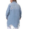Agnes Orinda Women's Plus Size Classic Distressed Fray Hem Trucker Denim Jean Jackets - 4 of 4
