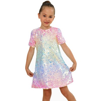 2Bunnies Girls' Ombre Sequin Short Sleeve Dress