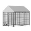 Large Outdoor Dog Kennel with Roof Cover,50'' Metal Pet Enclosure Fence with Double Lock Door and Feeders for Dogs - LAOTIES - 3 of 4