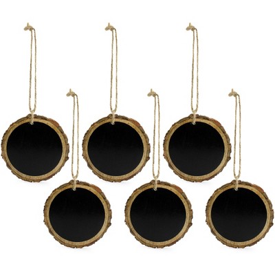 AuldHome Design Wood Slice Chalkboard Ornaments, 6pk; Christmas DIY Blank Holiday Tree Decorations Craft Accessories