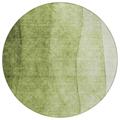 Olive Green And Artichoke Green Ombre Washable Indoor Outdoor Area Rug
