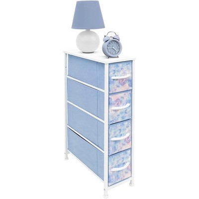 Narrow Blue and Tie-Dye Steel 4-Drawer Storage Tower
