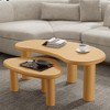 MAYEERTY Solid Wood Coffee Table Set Cashew Shaped in Black Color for Living Room Bedroom Beige - 4 of 4