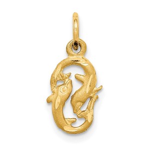 Black Bow Jewelry 14k Yellow Gold Pisces the Fish Zodiac Satin and Diamond Cut Charm - 1 of 4