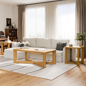 Spassway Wood Coffee Table Set Modern Coffee Table with Square End Table Living Room Table Set with Criss Cross Base for Apartment Home Office - 1 of 4