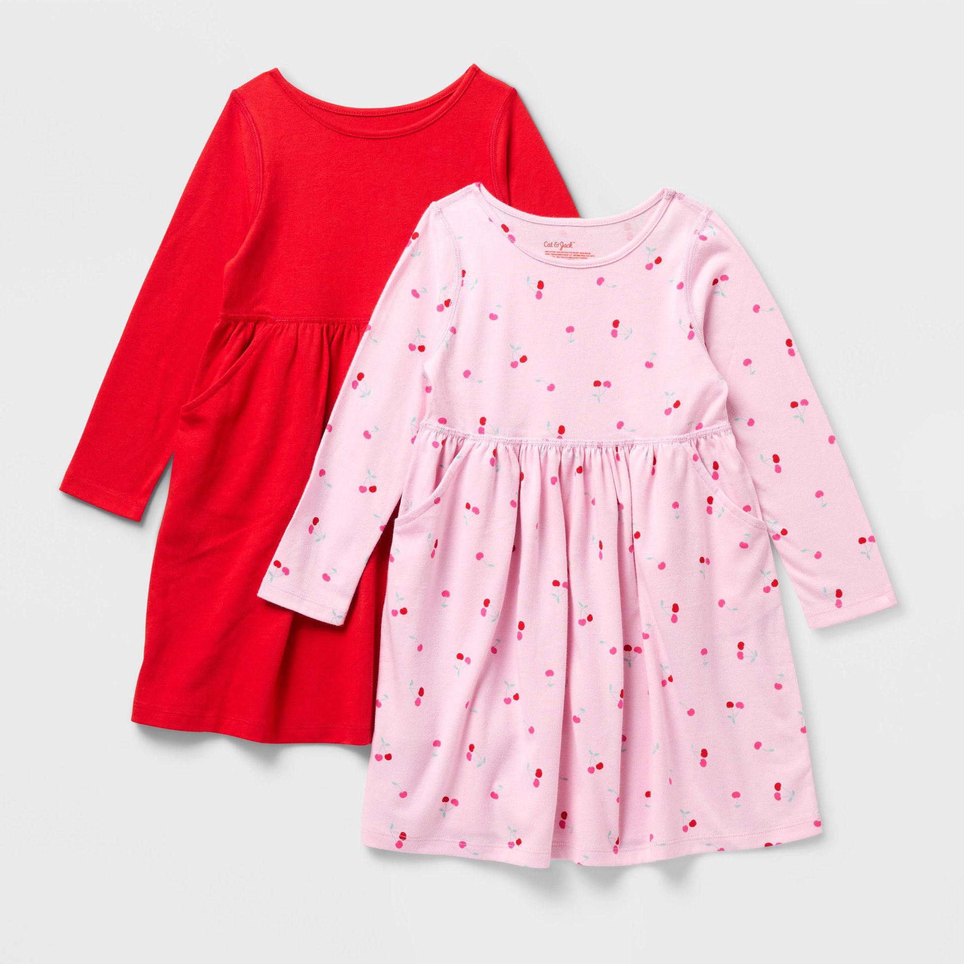 Toddler Girls' 2pk Adaptive Long Sleeve Valentine's Day Dress - Cat & Jack™ Light Pink/Red