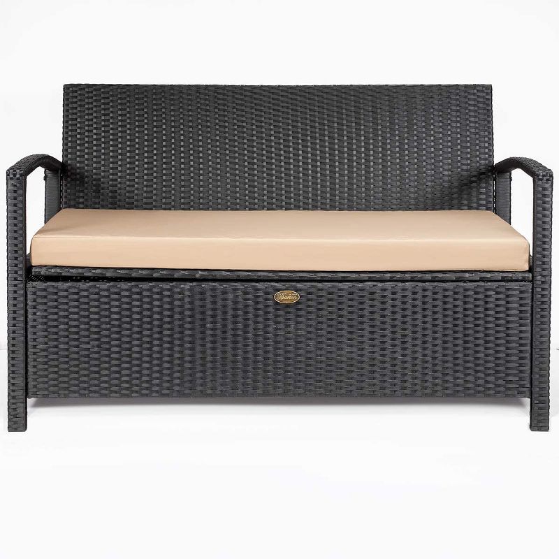 Barton Outdoor Patio Deck Box Storage Bench w/ Seat Cushion Furniture, Black, 2 of 7
