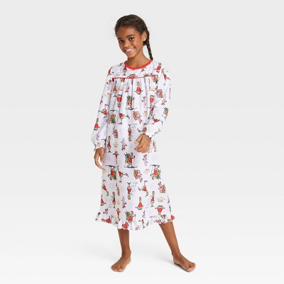 Girls' Dr. Seuss Grinch Long Sleeve NightGown - White
