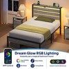 Greenstell Twin Size Bed Frame with Headboard, Metal Platform Bed Frame with LED Lights & Charging Station, Under Bed Storage, Solid and Stable, Grey - 3 of 4