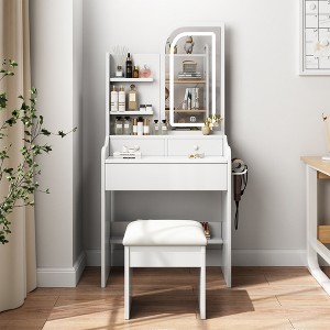 NicBex Dressing Tble Set Vanity Table with Mirror, Lights, Hair Dryer Holder, 3 Drawers and Stool, for Bedroom, White - 1 of 4