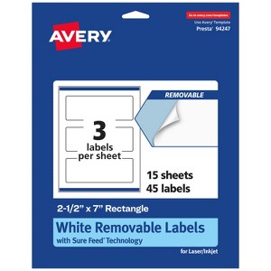Avery Matte White Removable Rectangle Labels with Sure Feed Technology, Print-to-the-Edge, 2.5" x 7" - 1 of 4