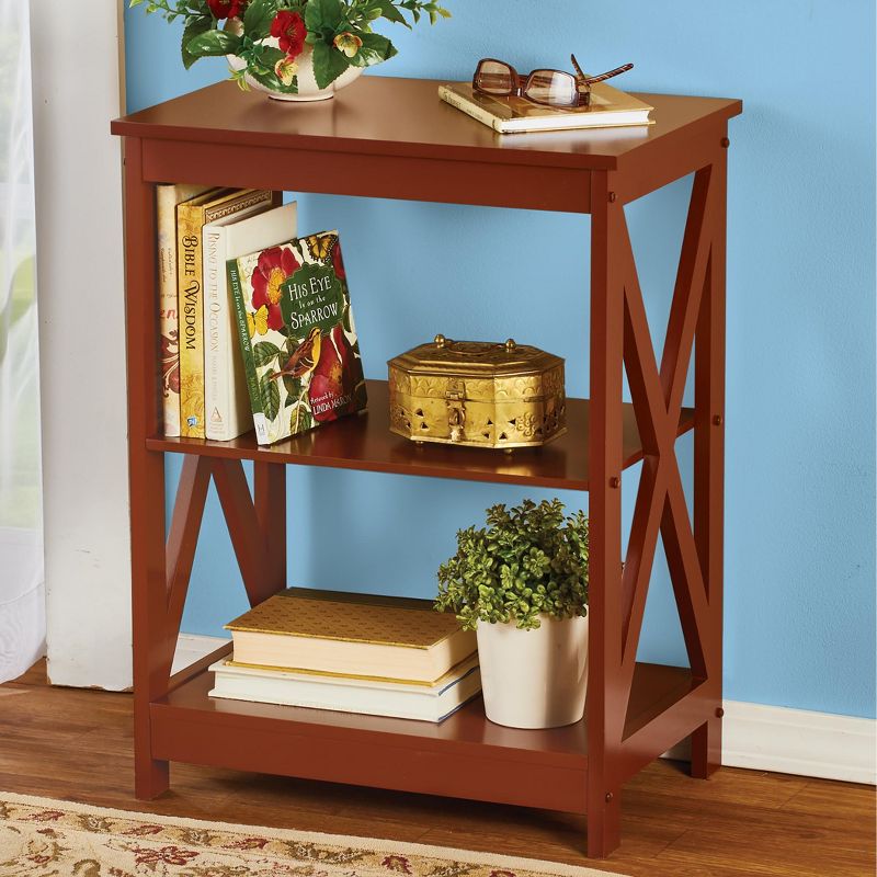 Collections Etc Rich Walnut Wood Side Table with 2 Storage Shelves 18 X 11.5 X 23.5 N/A, 2 of 4