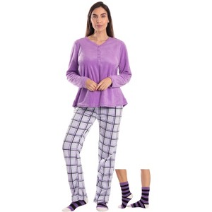 Just Love Womens Ultra-Soft Pajama Pant Set with Matching Socks - 3 Piece Micro Fleece PJ Set - 1 of 3