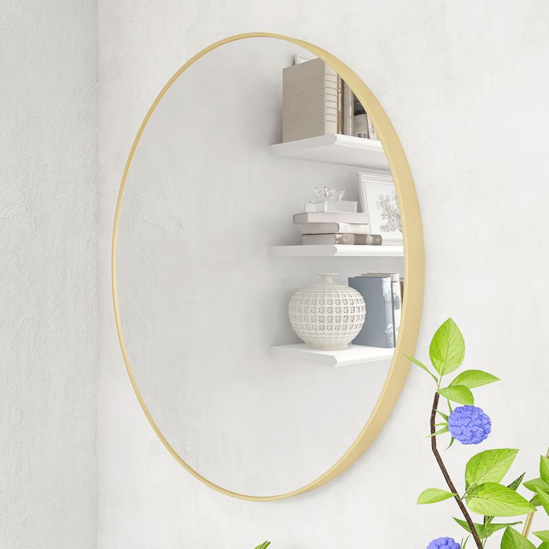 Alani Wall Mounted Round Mirror with Brushed Aluminum Frame Large Circle Mirror For Wall,Circle Bathroom Mirror-The Pop Home, 5 of 9