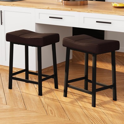 24 Inch Counter Height Bar Stools Set of 2 - Upholstered PU Leather Saddle Stools for Kitchen Island and Dining Counter