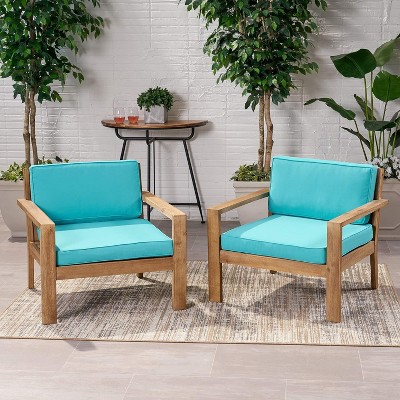 2pc Outdoor Dining Chairs with Cushions Santa Ana Club Chairs-Christopher Knight Home