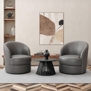 Genuine Leather Upholstered Barrel Chair, Swivel Accent Chair - 1 of 1