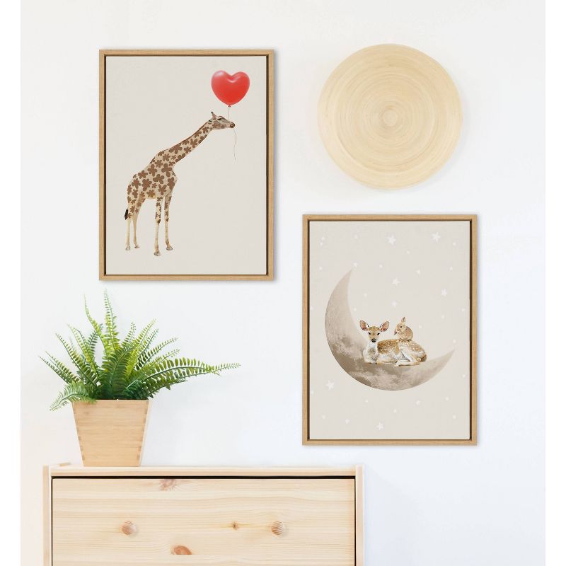Kate &#38; Laurel All Things Decor 18&#34;x24&#34; Sylvie Giraffe in Love Framed Canvas Wall Art by July Art Prints Natural Zoo Animal, 4 of 6