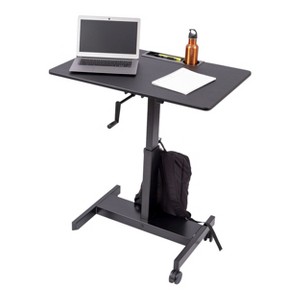 Stand Up Desk Store Crank Adjustable Height Single Column Rolling Mobile Standing Desk (Black Frame/Black Top, 36" Wide) - 1 of 4