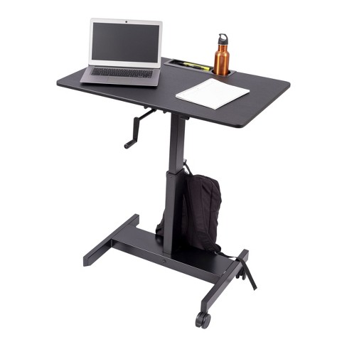 Stand Up Desk Store Mobile Rolling Adjustable Height Standing Workstation  with Printer Shelf and Slideout Keyboard Tray (White Frame/Black Top, 30  Wide) 