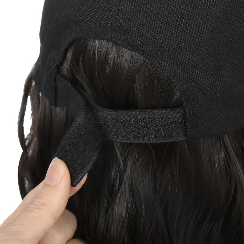 Unique Bargains Baseball Cap with Hair Extensions Fluffy Curly Wavy Wig Hairstyle 26" Wig Hat for Woman Black Brown, 4 of 5
