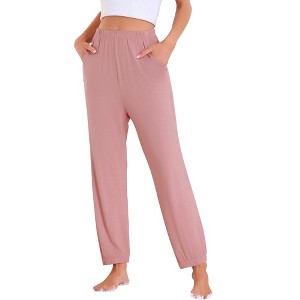 INSPIRE CHIC Womens Pajama Pants Elastic Waist Wide Leg Bunched Leg Lounge Pants Loungewear with Pocket - 1 of 4