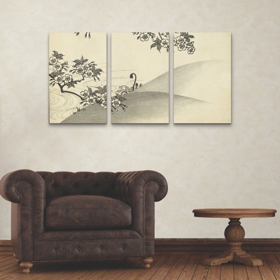 36" Black and White Japanese Cherry Blossom Canvas Print Set