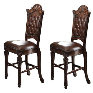 Cherry Faux Leather Counter Height Stools with Tufted Back and Nailhead Trim (Set of 2), Perfect for Dining Rooms and Kitchens - 1 of 4
