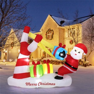 7ft Inflatable Santa Claus Decoration - 5 Built-in LED Lights 210T Polyester Quick Inflation Outdoor Xmas Decor - 1 of 4