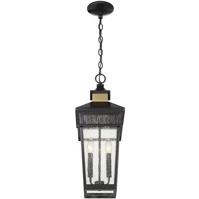Kingsley Matte Black and Brass 2-Light Outdoor Hanging Lantern