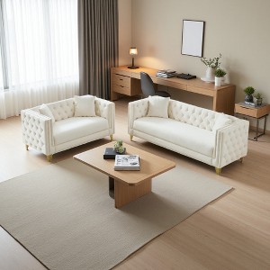 3+2 Chesterfield Velvet Deep Seat Sofa with Button Nailhead & Square Arm - 1 of 4