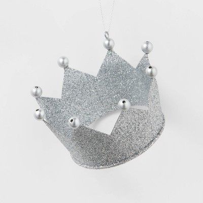 Metal Glitter Crown Christmas Tree Ornament Silver - Wondershop™