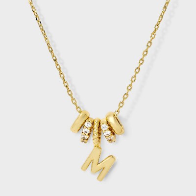 14K Gold Dipped Cubic Zirconia Rondelle Initial Necklace - A New Day™ Gold