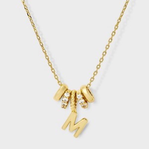 14K Gold Dipped Cubic Zirconia Rondelle Initial Necklace - A New Day™ Gold - 1 of 4