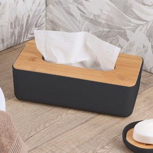 Evideco French Home Goods White Tissue Box Cover Padang with Bamboo Top - Elegant Design for Home and Office - Enhance Décor and Organization - 1 of 4