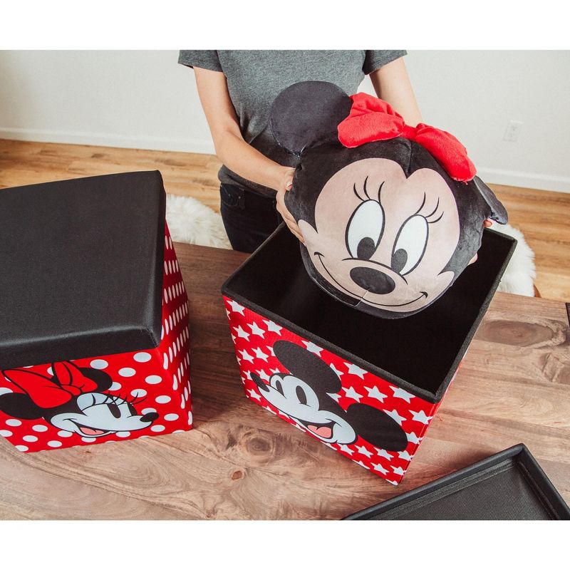 Ukonic Disney Mickey & Minnie 15-Inch Storage Bin Cube Organizers with Lids | Set of 2, 5 of 8