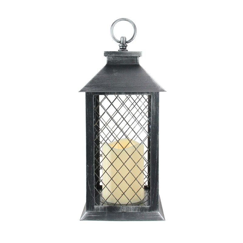 Northlight 11" Silver Brushed Black Mesh Candle Lantern with Flameless LED Candle, 1 of 4