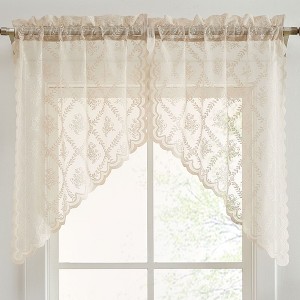 HLC.ME Isabella Floral Rod Pocket Lace Short Cafe Swags for Small Windows - Set of 2 - 1 of 4