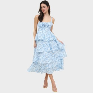 August Sky Women's Sleeveless Floral Back Self Tie Tiered Midi Dress - 1 of 4