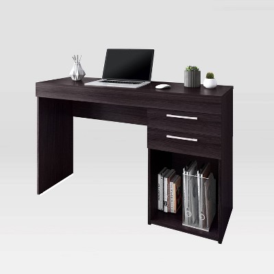 Espresso Particle Board Corner Writing Desk with Drawers