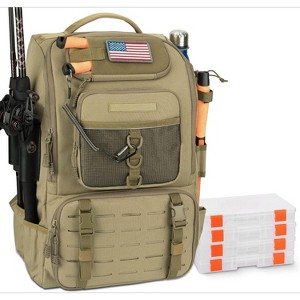 Fishing Tackle Backpack with Rod Holder 4 Tackle Boxes, Storage Fishing Gear and Equipment - 1 of 4