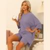 cheibear Women's Knit Loose Fit T-Shirt with Biker Shorts Lounge Sleepwear Pajama Sets - 2 of 4