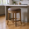 HomeRoots 26" Stone and Gray Faux Leather and Solid Wood Backless Counter Height Swivel Bar Chair - 2 of 4