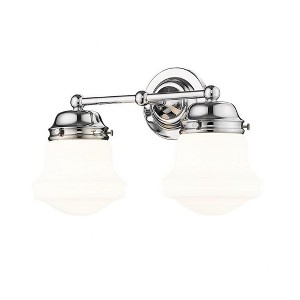 Vaughn Mid-Century Modern 2-Light Wall Sconce - Damp Rated, Incandescent, 60W, Schoolhouse Glass - 1 of 4