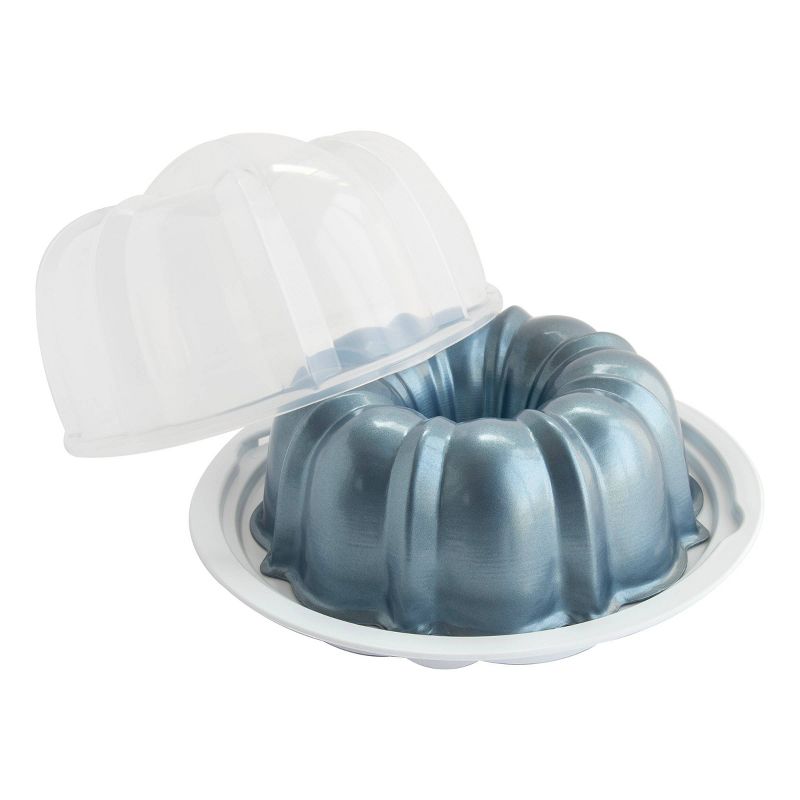 Nordic Ware 12 Cup Formed Aluminum Bundt Pan Blue with Cake Keeper, 3 of 8