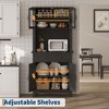 Elegant Black Modern Wood Pantry Coffee Cabinet with Ample Storage, Spacious 72" Tall Kitchen Bar Cabinet Hutch Featuring 4 Stylish Glass Doors - 4 of 4
