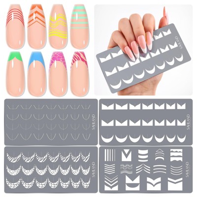 Saviland Salon-Grade Stamp Plate System: 4-Pc French Tip & Wave Steel Templates - Precision Nail Art Engraving Kit.