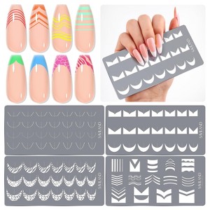 Saviland 4-Pc Stamping Plates Set: French Tip & Wave Steel Art Templates - Professional Nail Design System. (4-Plates) - 1 of 4