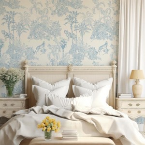 ZACHVO Blue Toile Peel and Stick Wallpaper French Country Farmhouse Style Nursery Wallpaper - 1 of 4